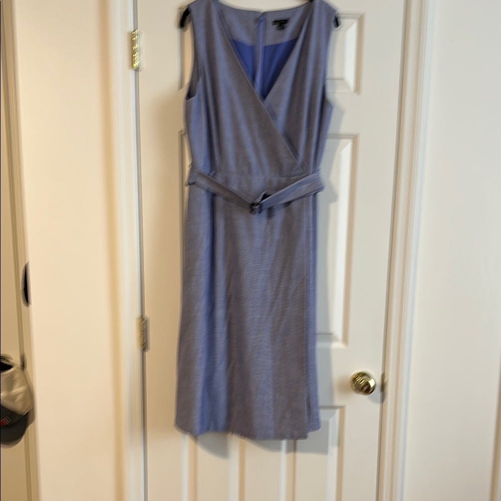 Ann Taylor Summer Faux Wrap Blue Sleeveless Dress